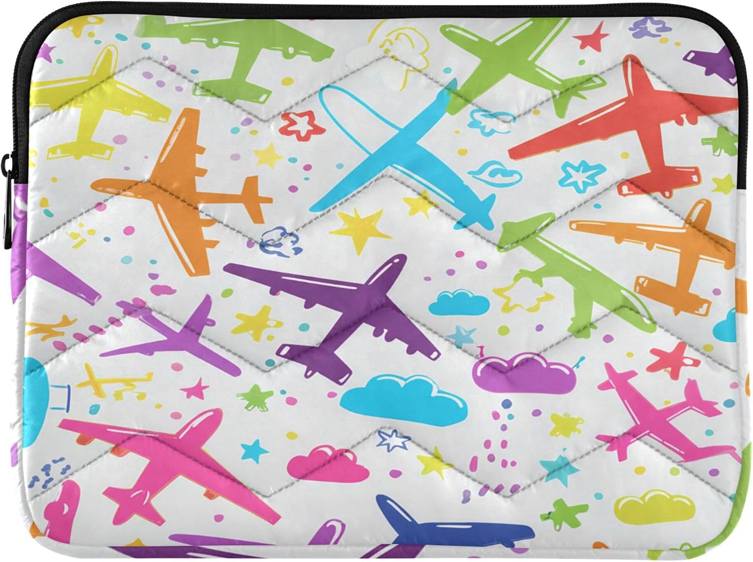 Colorful Airplane Laptop Sleeve Case with Zipper, 15-16 Inch Shockproof Waterproof Portable Computer Bag, Protective Laptop Case for Business Travel Office