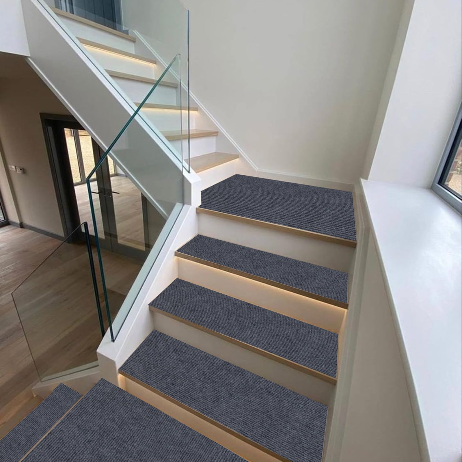 Treppenmatten 21 x 74 cm Selbstklebend Und Antirutsch, Kuschlig Weichem Flor, Zuschneidbar, Wiederverwendbarer 5 X Teppich Treppenstufen, Stufenmatten Treppen für Kinder, Älteste, D