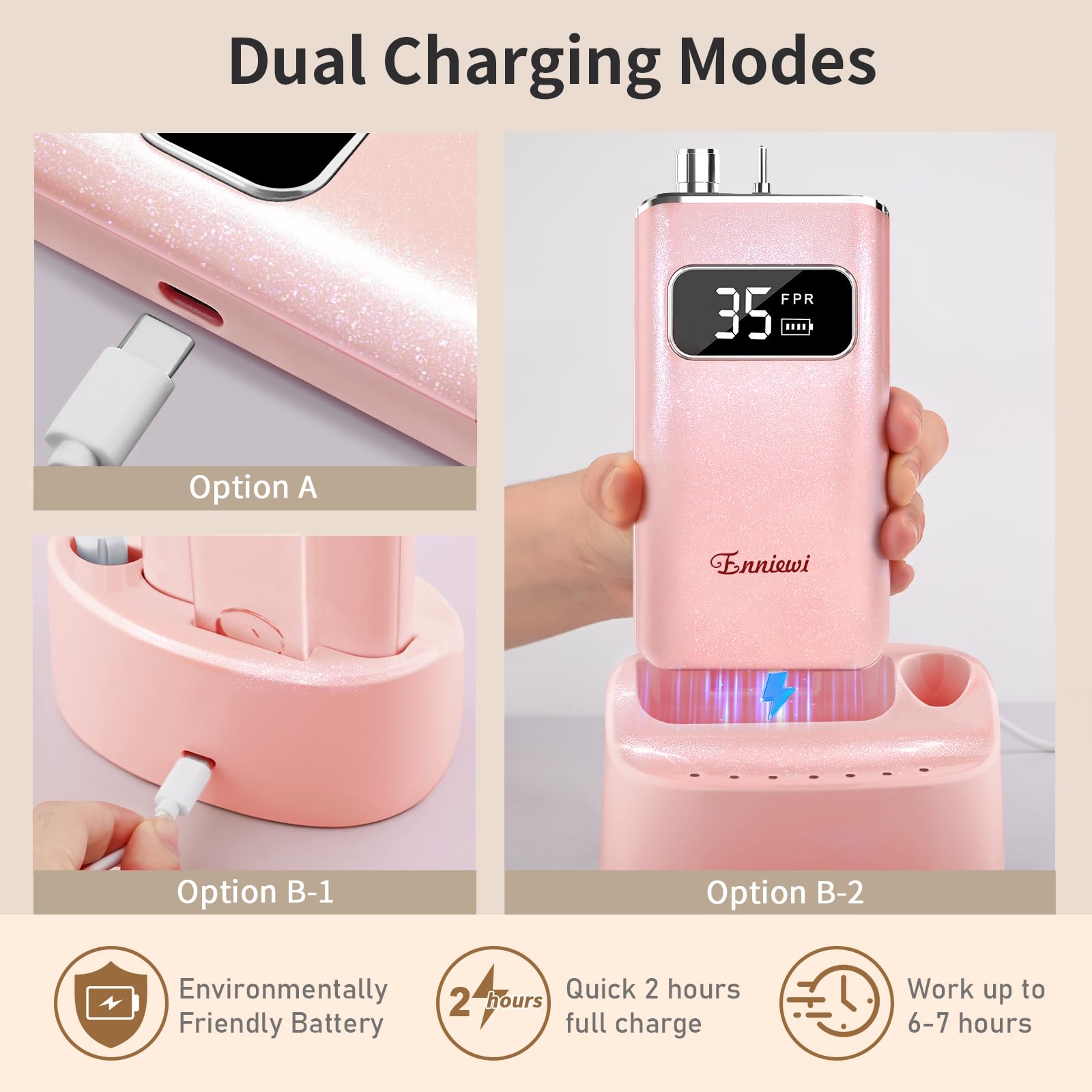 Enniewi Nail Drill with Wireless Auto Charging Station, Charging Anytime - Image 3