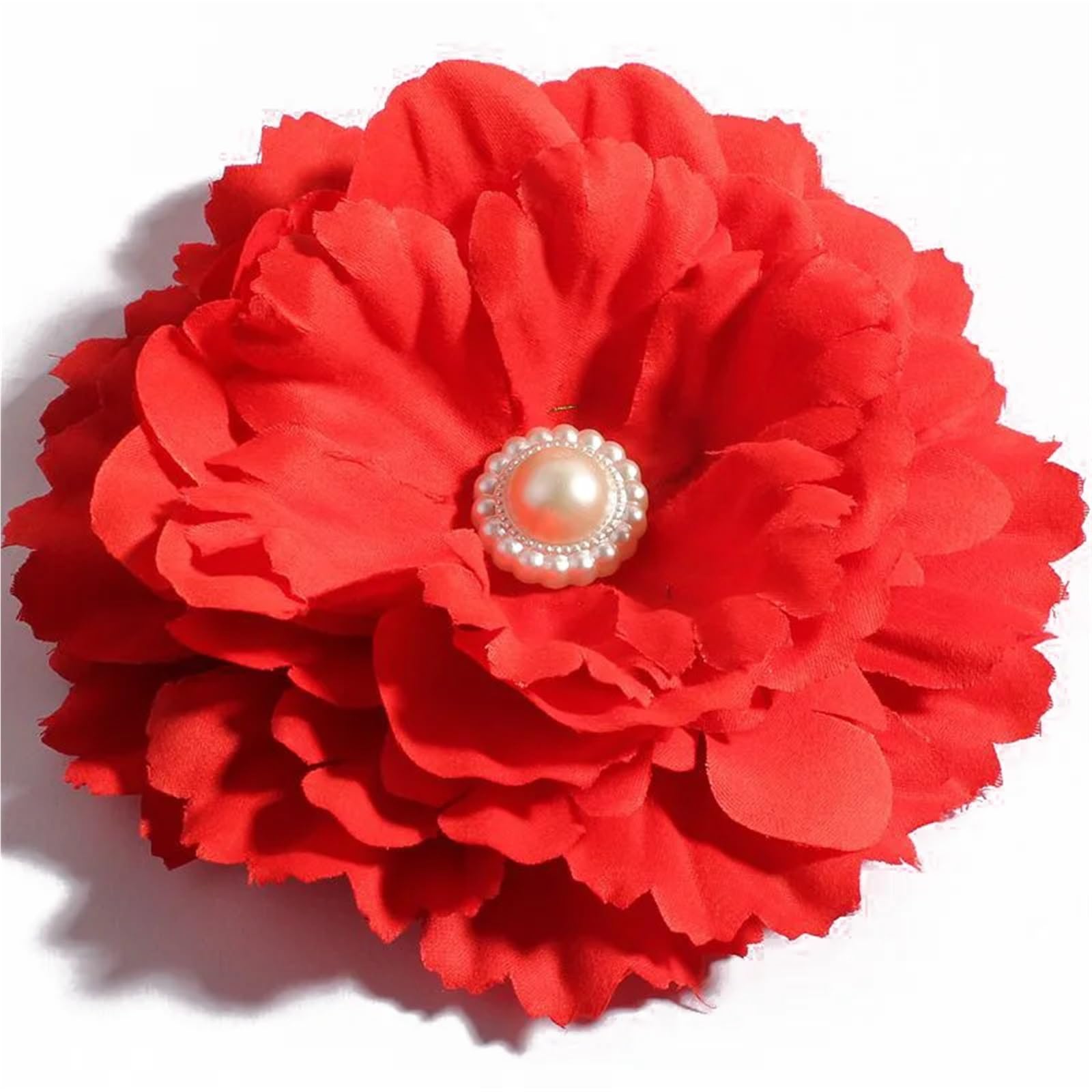 MDSRFGN Fabric Flowers 10pcs 11CM 20Colors DIY Shabby Artificial Shaped Fabric Hair Flowers With Pearl Buttons For Girl Headbands(Red)