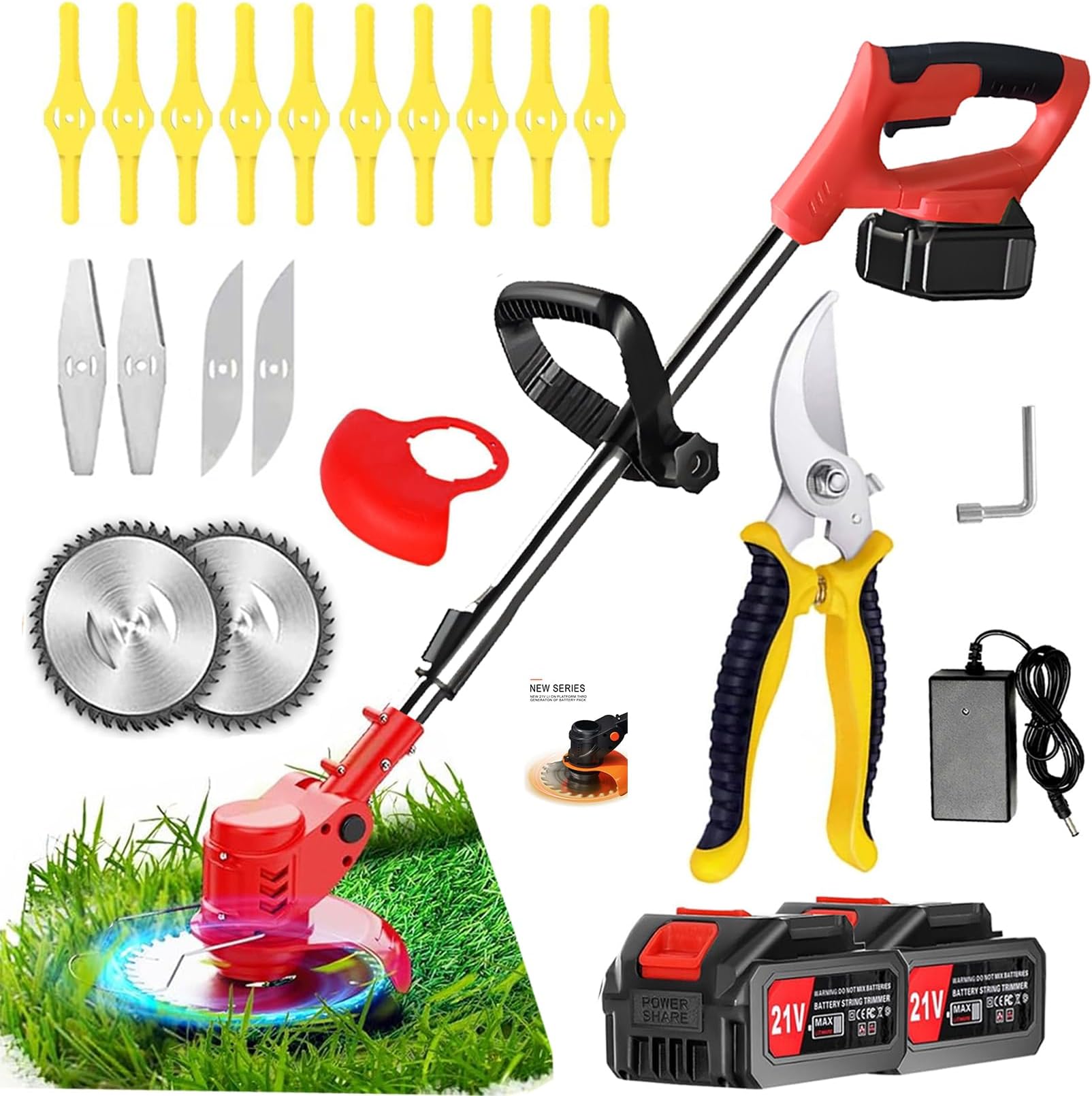 Weed Wacker, 21V 2000 mAh Cordless Weed Wacker,Electric Weed Eater Adjustable Height and Swivel Blade，Grass Trimmer/String Trimmer， for Lawn Yard Garden