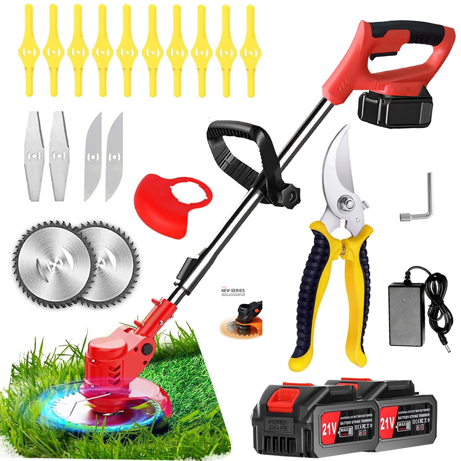 Weed Wacker, 21V 2000 mAh Cordless Weed Wacker,Electric Weed Eater Adjustable Height and Swivel Blade，Grass Trimmer/String Trimmer， for Lawn Yard Garden