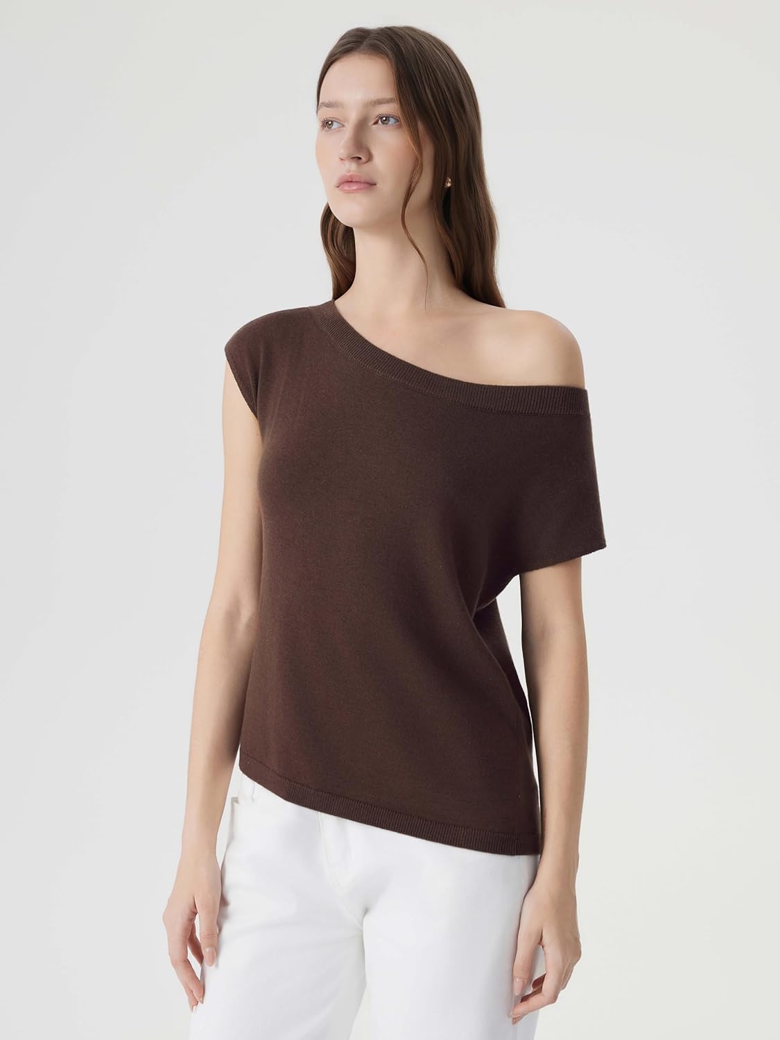 SUUKSESS Women Silk Cashmere Blend Off The Shoulder Tops Summer Lightweight Knit Trendy Sweaters Loose Fit Shirts - Image 5