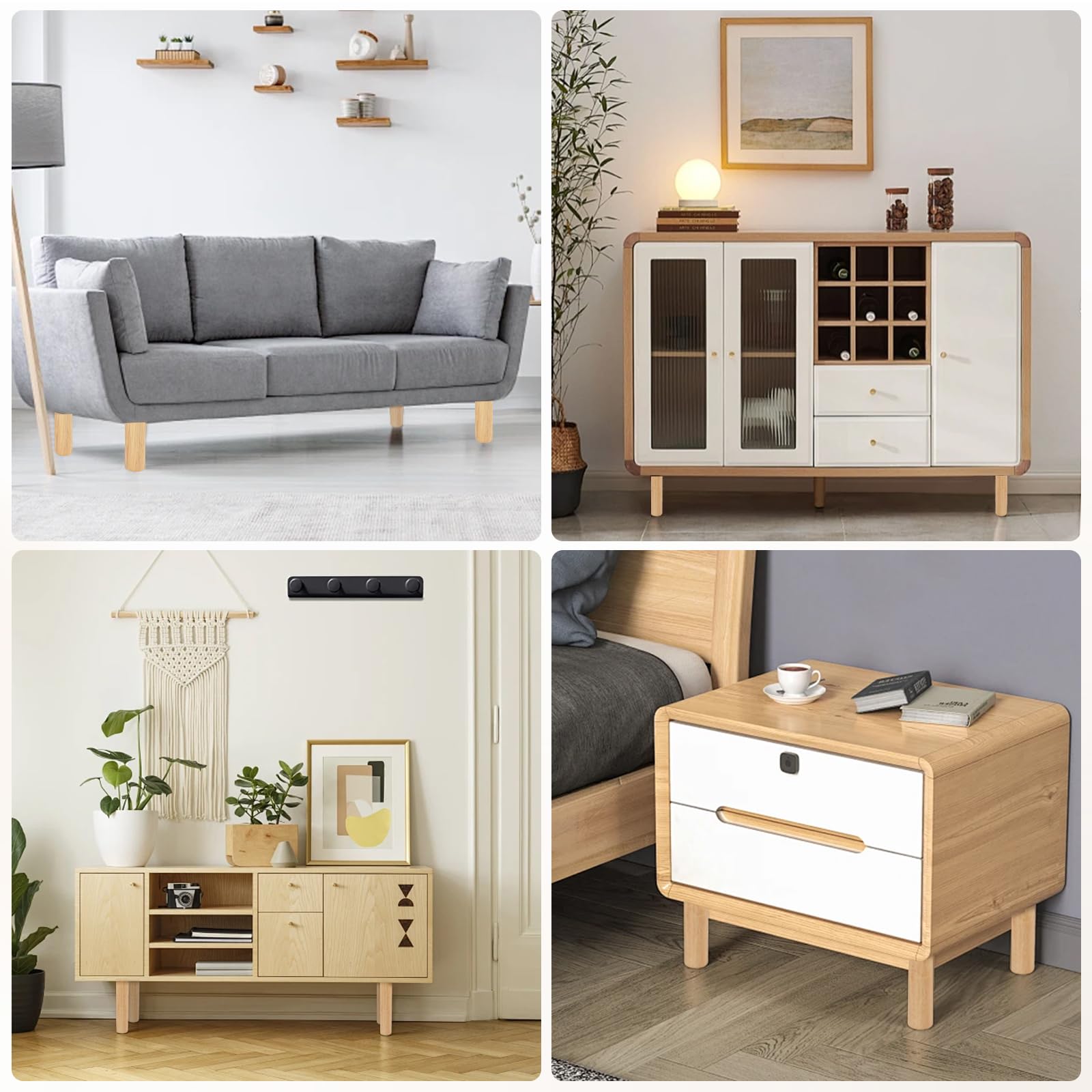 4 Patas para Madera 30cm con Placa – Soporte Firme para Muebles | Patas Madera con Placa y Goma Antideslizante,Fáciles de Montar,Perfectas para Sofá,Banco,Silla,Escritorio,Armario y Mesa