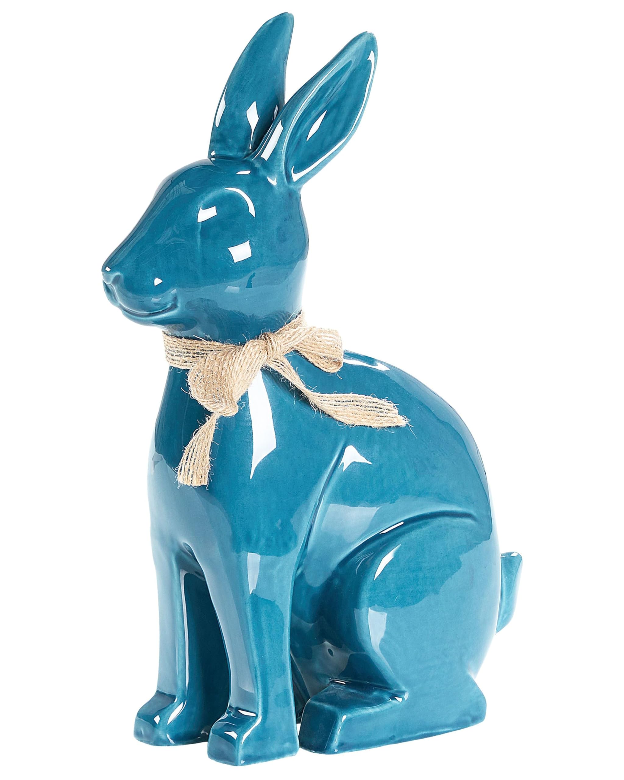 Beliani Figurine Décorative en Céramique Dolomite Lapin de Pâques Accessoires Salon Bureau Bleu Jambles