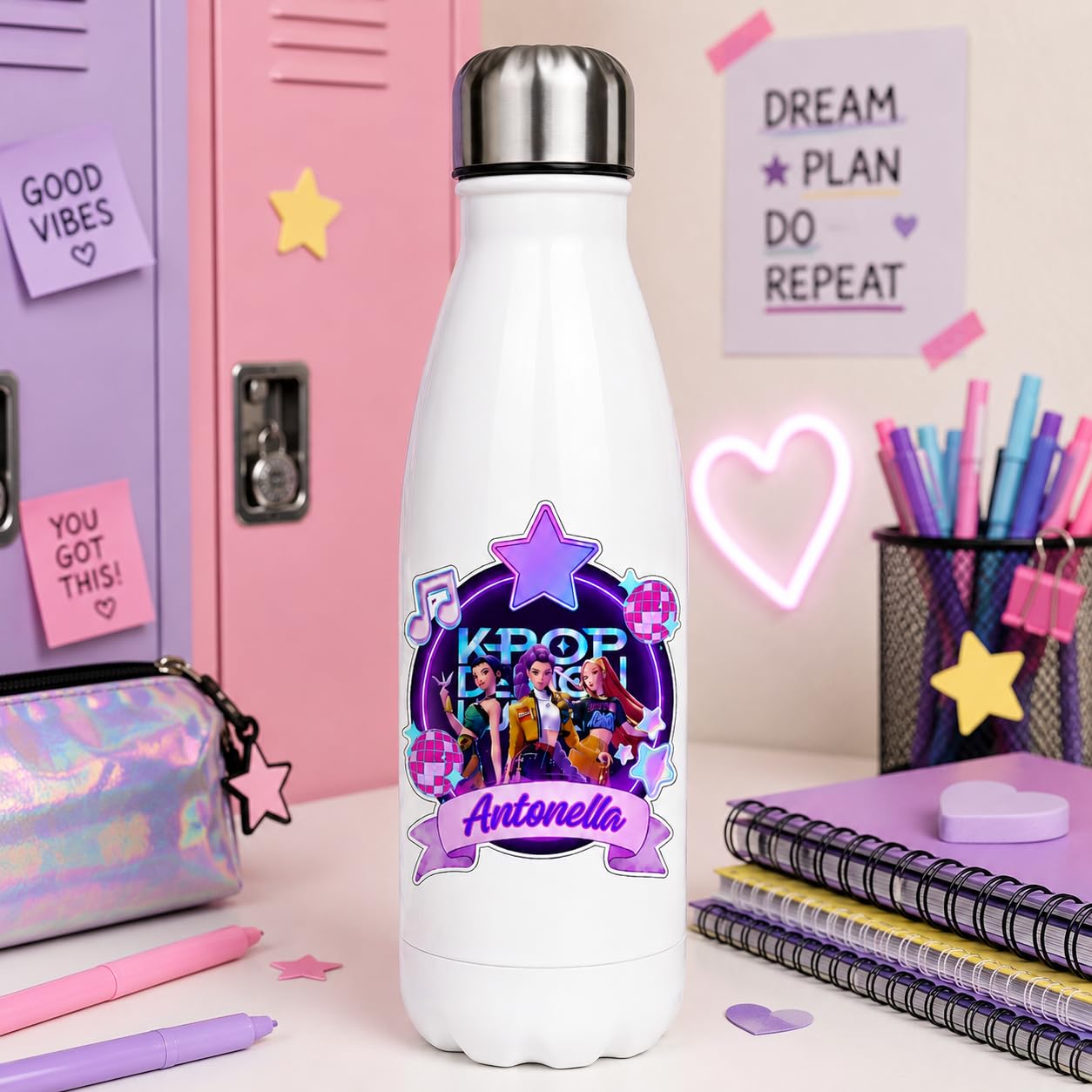 Borraccia Personalizzabile K Pop Dem-on Hunters 500ml In Acciaio Inox Termica - Con Nome Personalizzato - Idea Regalo Per Bambini E Ragazzi