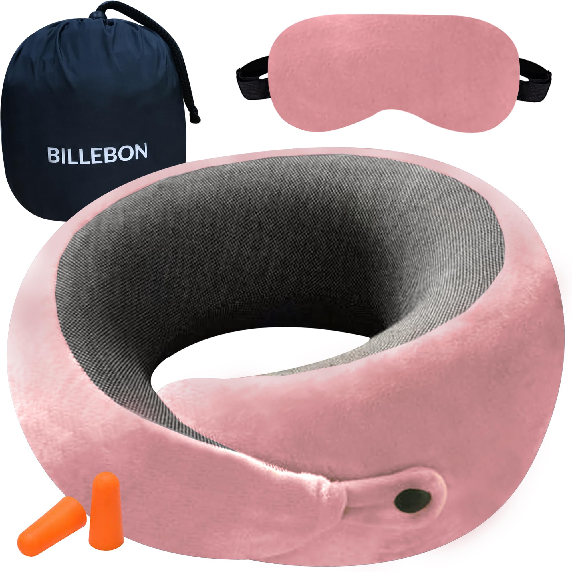 Billebon Ultrasoft Memory Foam Neck Pillow for Travel, Lightweight Comfortable & Breathable Cover, Airplane Travel Pillow Combo with Premium Eye Mask and Carry Bag. (Pink) (B0CFBBX73J) Amazon Price History, Amazon Price Tracker