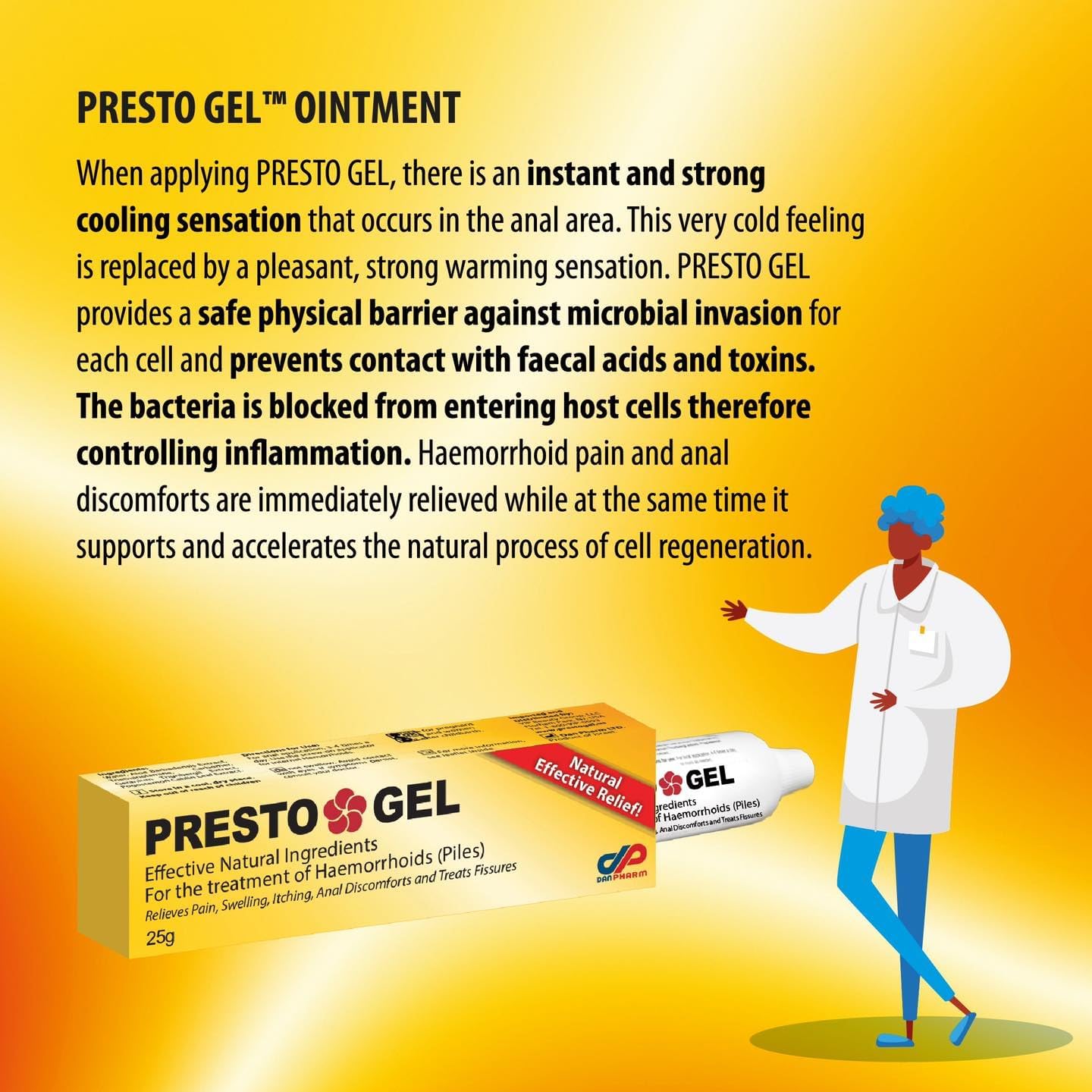 Presto Gel for Internal and External Hemorrhoids (Piles). A Natural Hemorrhoid Treatment Hemorrhoid Cream. Immediate Relief 25gr