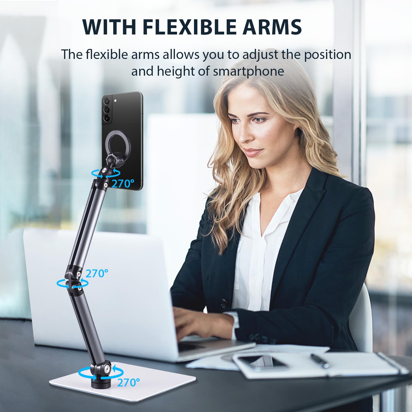 Soporte magnético para teléfono para Escritorio Soporte magnético Giratorio de 360° con Brazo articulado Flexible y Base Grande para la mayoría de transmisiones de teléfonos