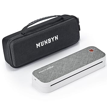 MUNBYN Portable Printer Wireless for Travel ITP01 with Carry Case, Bluetooth Thermal Printer, Support 8.5x11 US Letter A4, Compatible with Android and iOS Phone & Laptop, Inkless Printer Grey