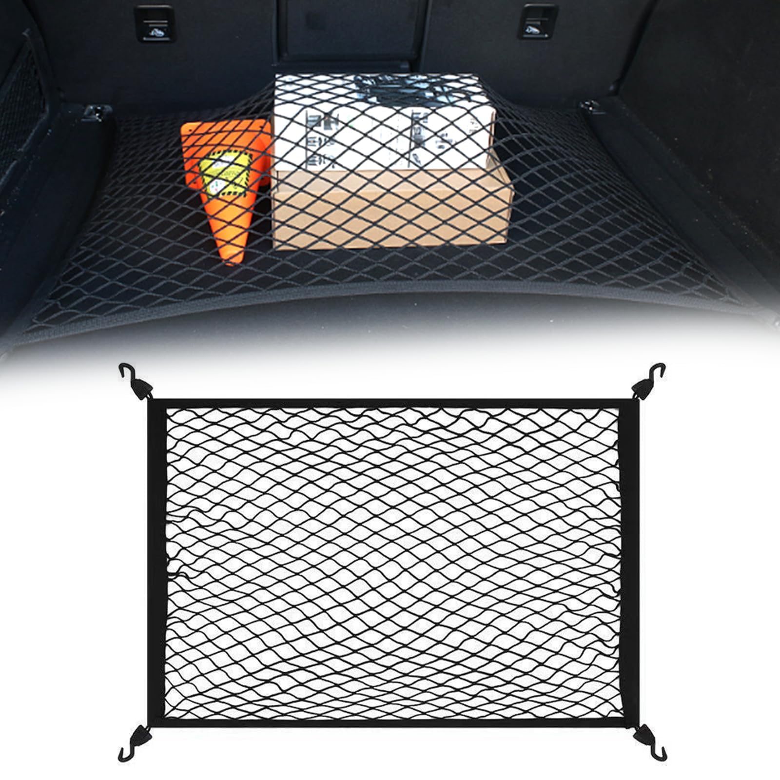 ONEMAJI Car Boot Cargo Net for BMW 5er Limousine Facelift Typ G30 ab Bj. 07/2020, Vehicle Luggage Compartment Storage Organiser, Auto Rear Elastic Mesh Holder Securing Accessory,80 * 60cm