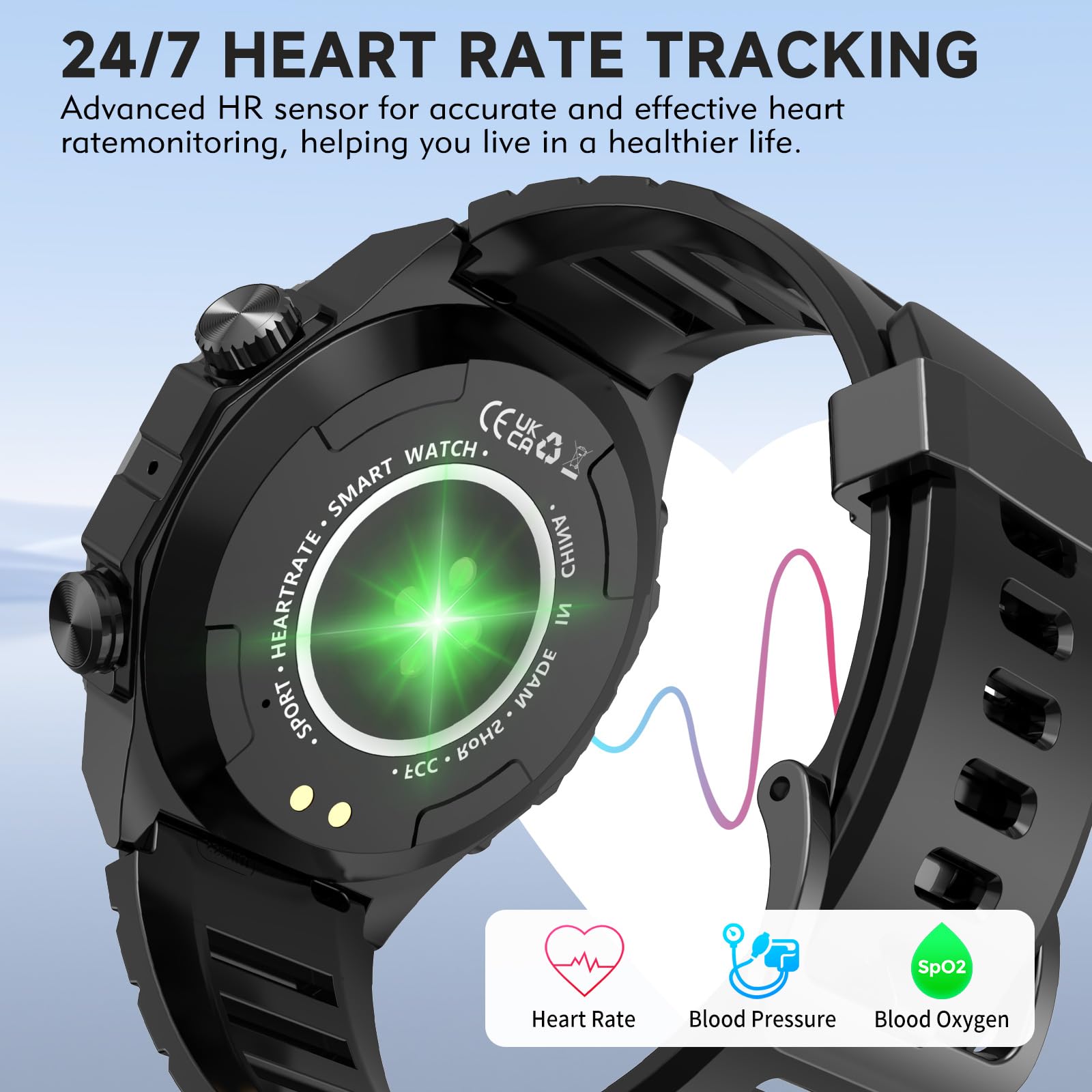 Montre Connectée pour Homme avec Fonction Téléphone Bluetooth | Montre Intelligente Ronde avec Podomètre, Moniteur de Fréquence Cardiaque, Moniteur Sommeil, 112 Modes Sportifs, Étanche IP68