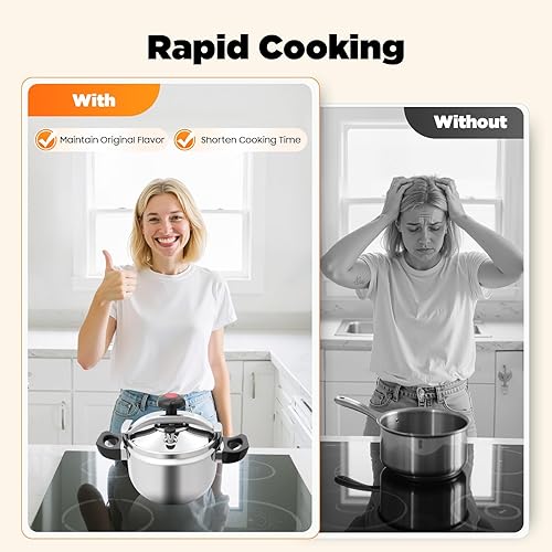 Miniatura 5 de 7 QT Stainless Steel Pressure Cooker - 60Kpa Rapid Cooking & Auto Pressure Safety for Family Gatherings, Healthy Meal Prep  Induction Compatible,