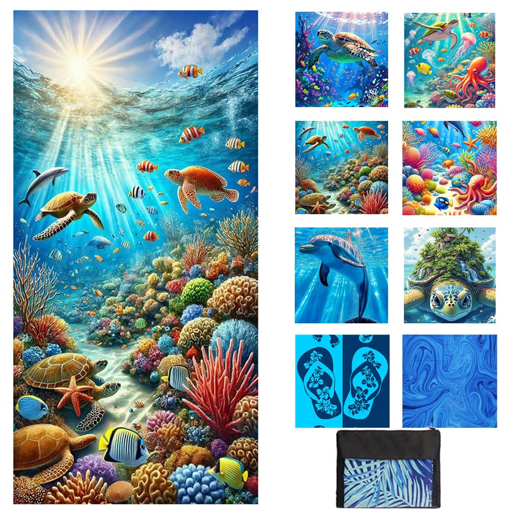 Microfibre Beach Towel, Bath Towel, Sand Free, XXL Quick-Drying Beach Towel, Women's Large Beach Towel, Summer Beach Towel, Sea Creatures, Beach Accessories, Must Haves Gifts for Women, 180 x 80 cm