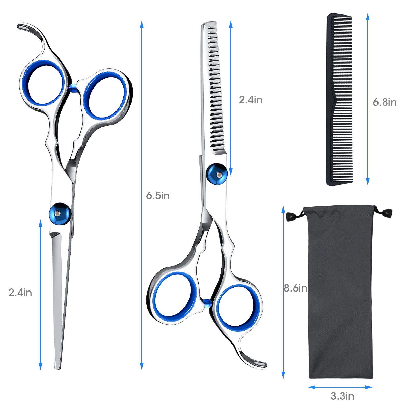Juego de tijeras de corte de cabello, tijeras profesionales para cortar el cabello en casa, kit de tijeras de adelgazamiento con peine gratis y bolsa de almacenamiento para hombres y mujeres, 3