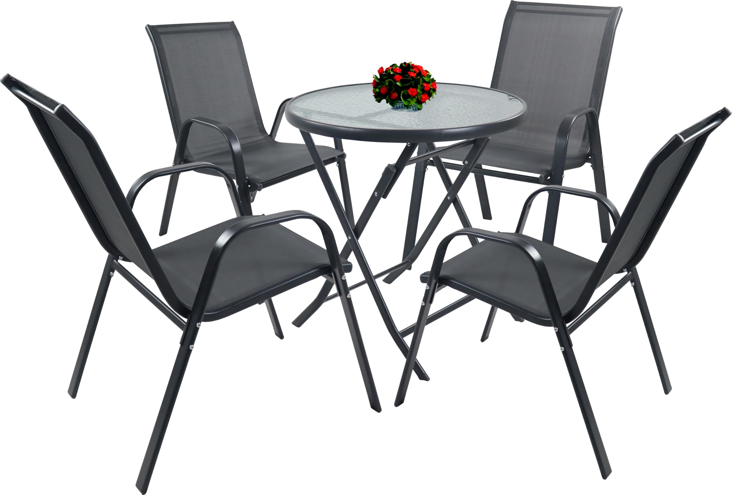 VCM 5-tlg Gartenmöbel Set | Sitzgruppe Essgruppe | 1xTisch, 4x Stühle | Tisch Maße ca. H. 70 x B. 70 x T. 70 cm | Garten Set - Sonlas Anthrazit
