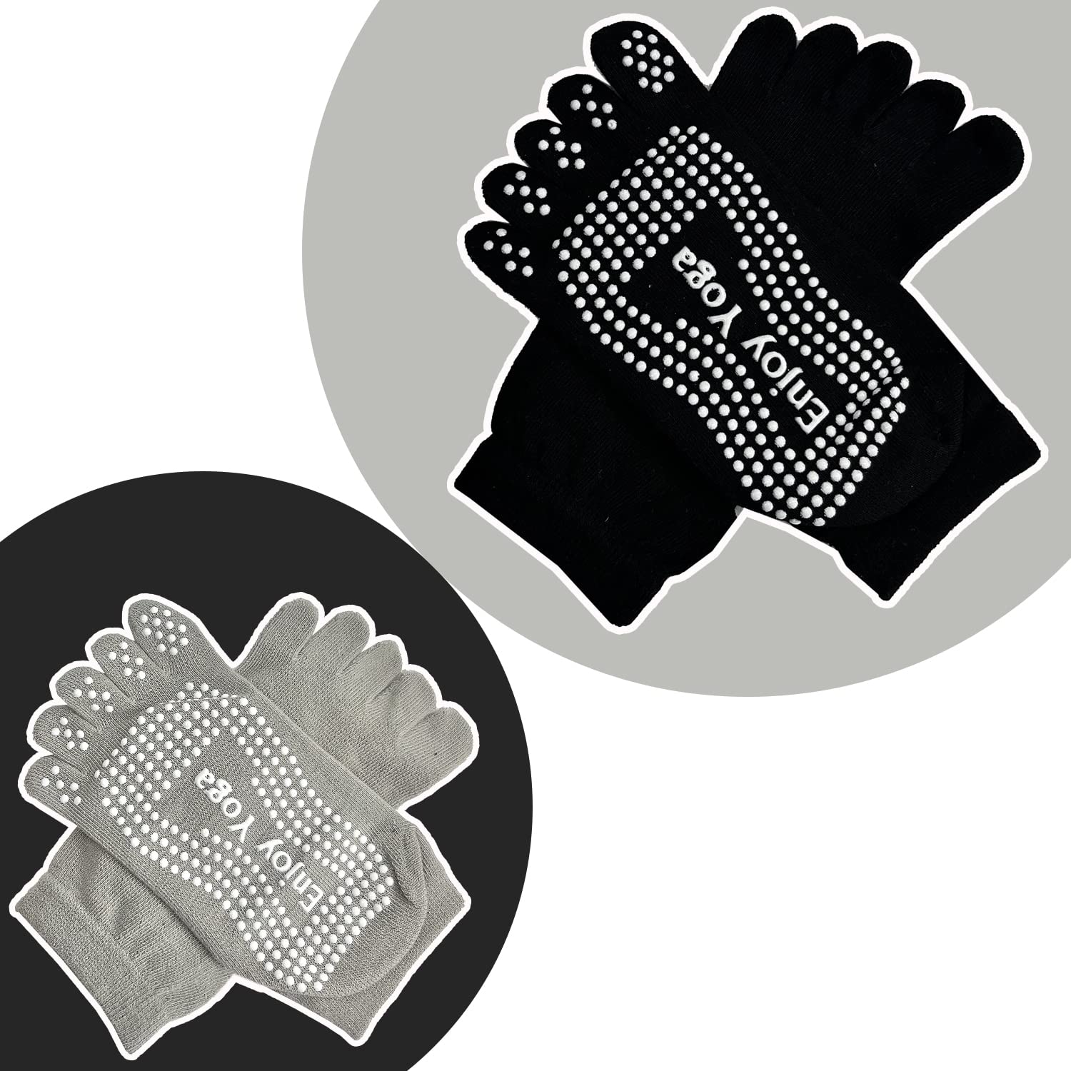 2 Pairs Yoga Socks for Women with Grips, Pilates Socks, Barre Socks ,Women's Non-Slip Grip Toe Socks (Black /Grey)