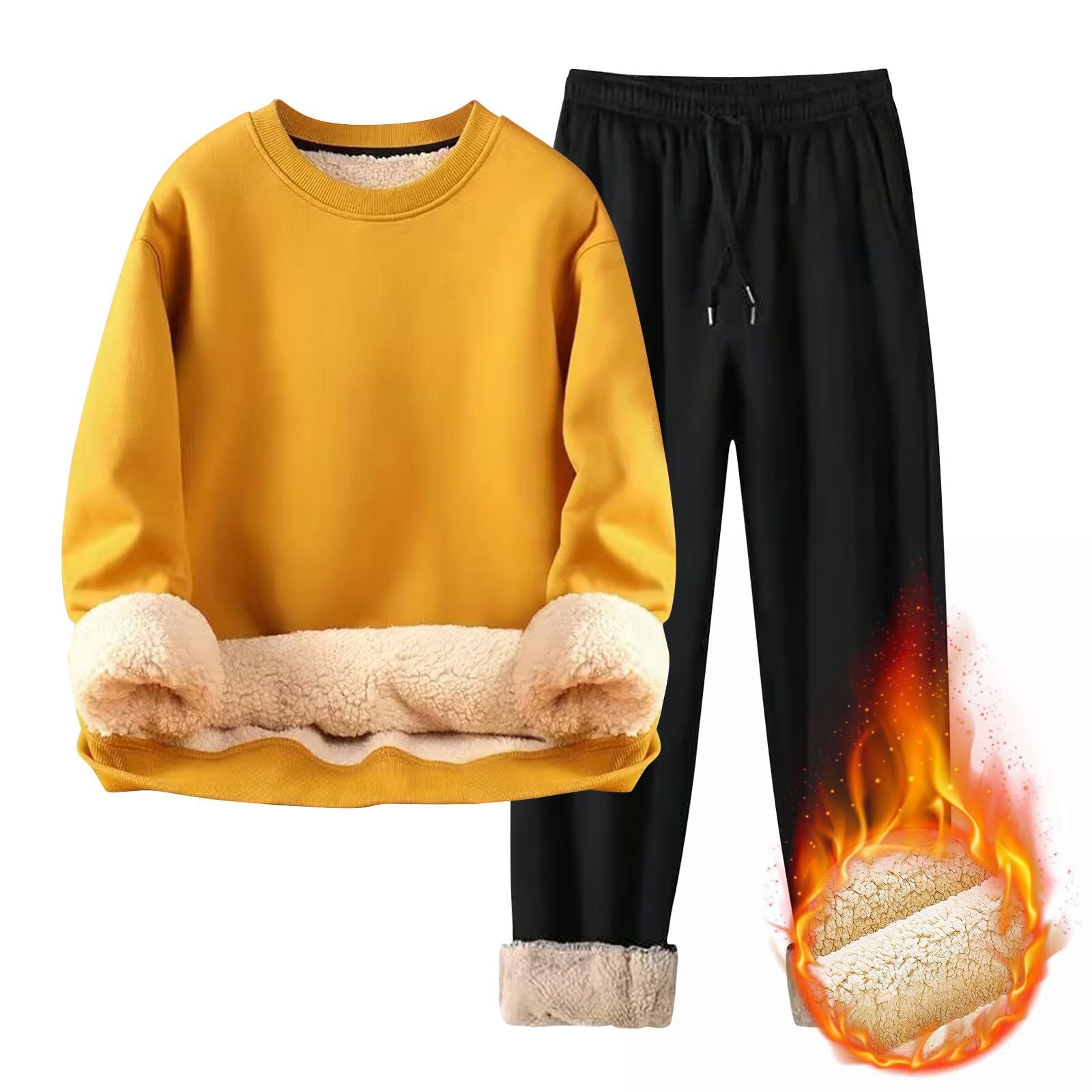 Felpa con cappuccio girocollo e jogger Set per uomo, tuta invernale in pile
