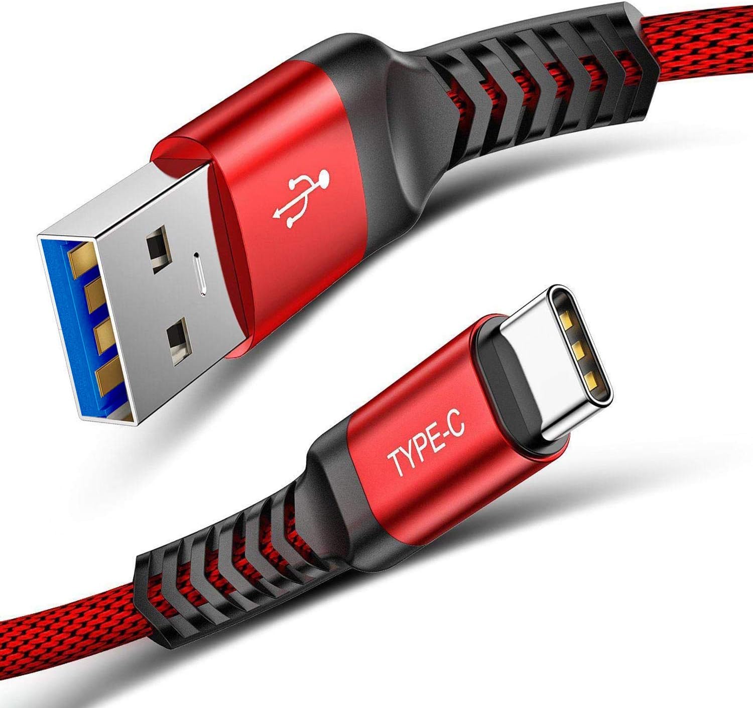 ULTRICS Type C Cable 2M, Fast Charge USB 3.1 Nylon Braided Charging Lead, High Speed Data Sync Cord Compatible with Samsung Galaxy S20/S10/S9 Plus, Note 10/9, OnePlus 8 pro/ 7T, LG Google Pixel – Red