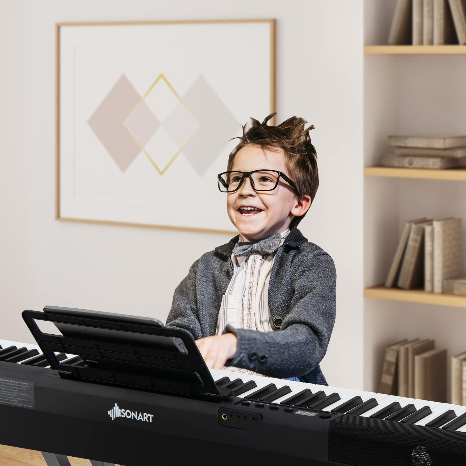 GOPLUS Pianino cyfrowe z 88 klawiszami, keyboard w pełnym rozmiarze, przenośne pianino elektryczne z torbą, pedał mocujący, funkcja dzielenia, Bluetooth i tryb nauczania, idealne dla dzieci i