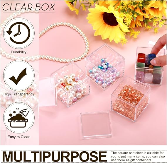 Tuanse 60 Pcs Acrylic Box with Lid Clear Small Acrylic Box Plastic Square Cube with Lid Mini Containers Display 2.2 x 2.2 x 2.2 Inch for Candy Pill Tiny Jewelry Toys Gifts