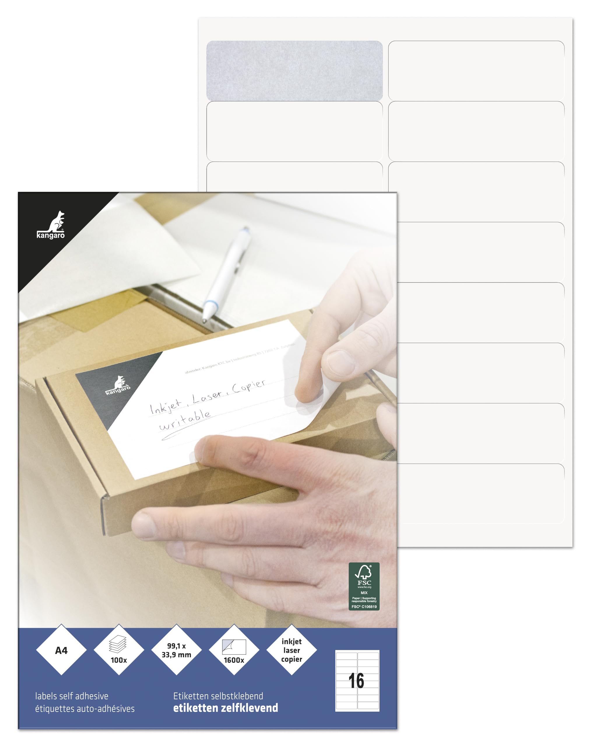 Ilk Kangaro Labels 99.1 x 33.9 mm Box 100 Sheets 16 Labels per Sheet, 31x21.6x2