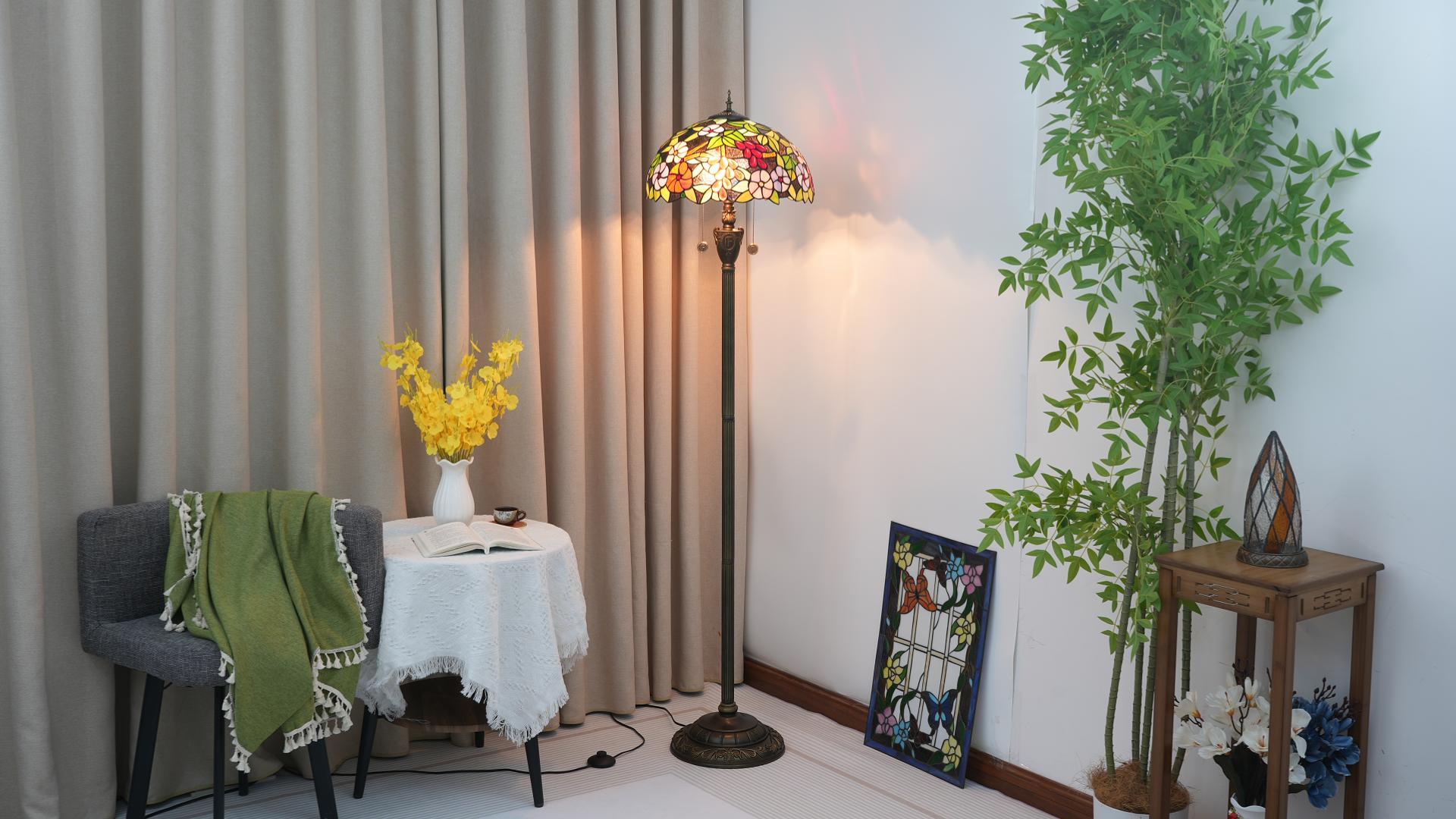 Image of Tiffany Floor Lamp 16 Inch Victoria Purple Grape Flower Standing Glass Lamp Antique Standing Reading Lamp Suitable for Bedrooms Living Rooms Dining Rooms Tiffany Style Retro Home Decoration