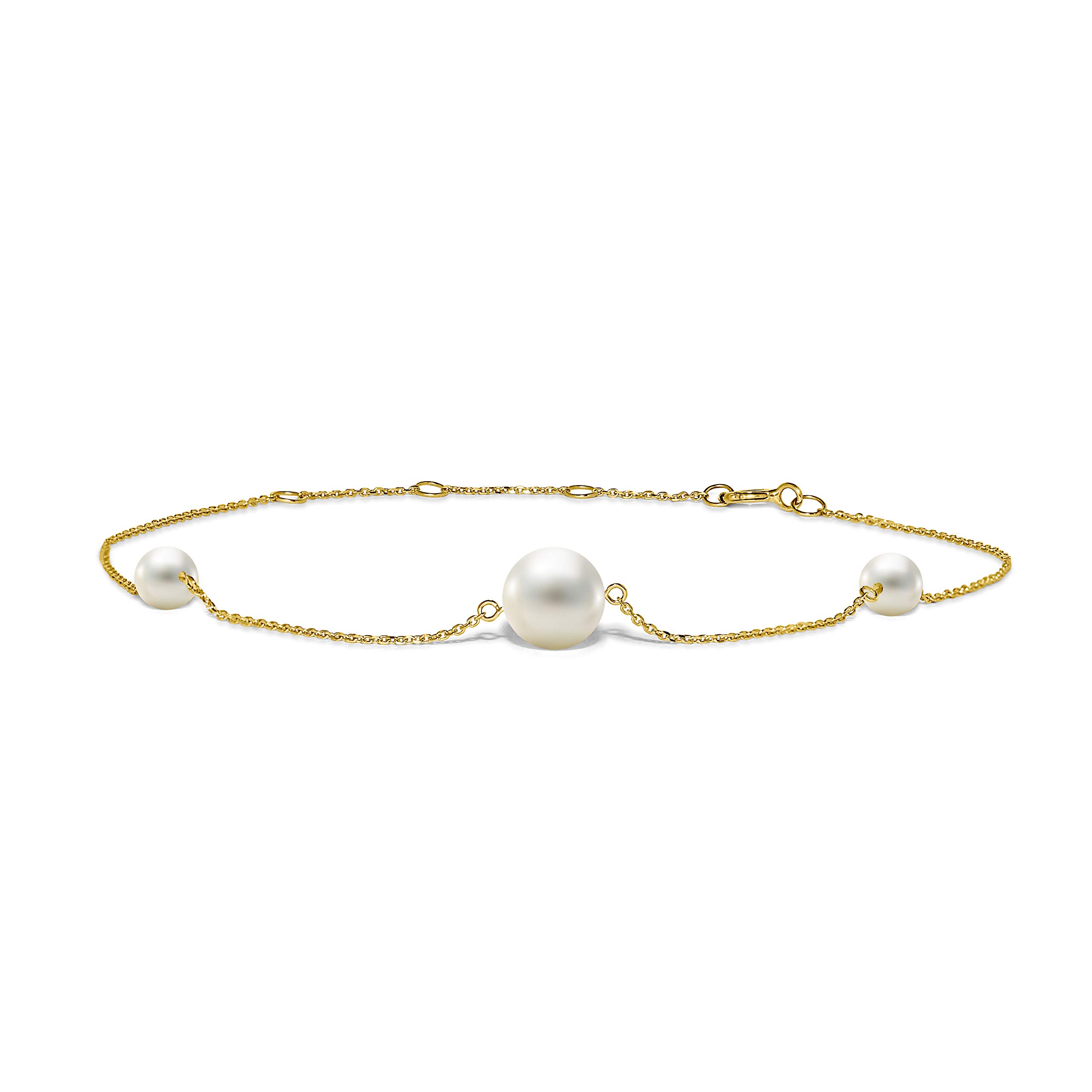 MIORE Damen Armband | echtes 14 Karat (585) Gelbgold | Perlen Armband mit 3 weiße runde Süßwasserperlen | hautfreundlicher Damenschmuck Gold | Länge 21,5 cm | nachhaltiger, handgemachter Damen Schmuck