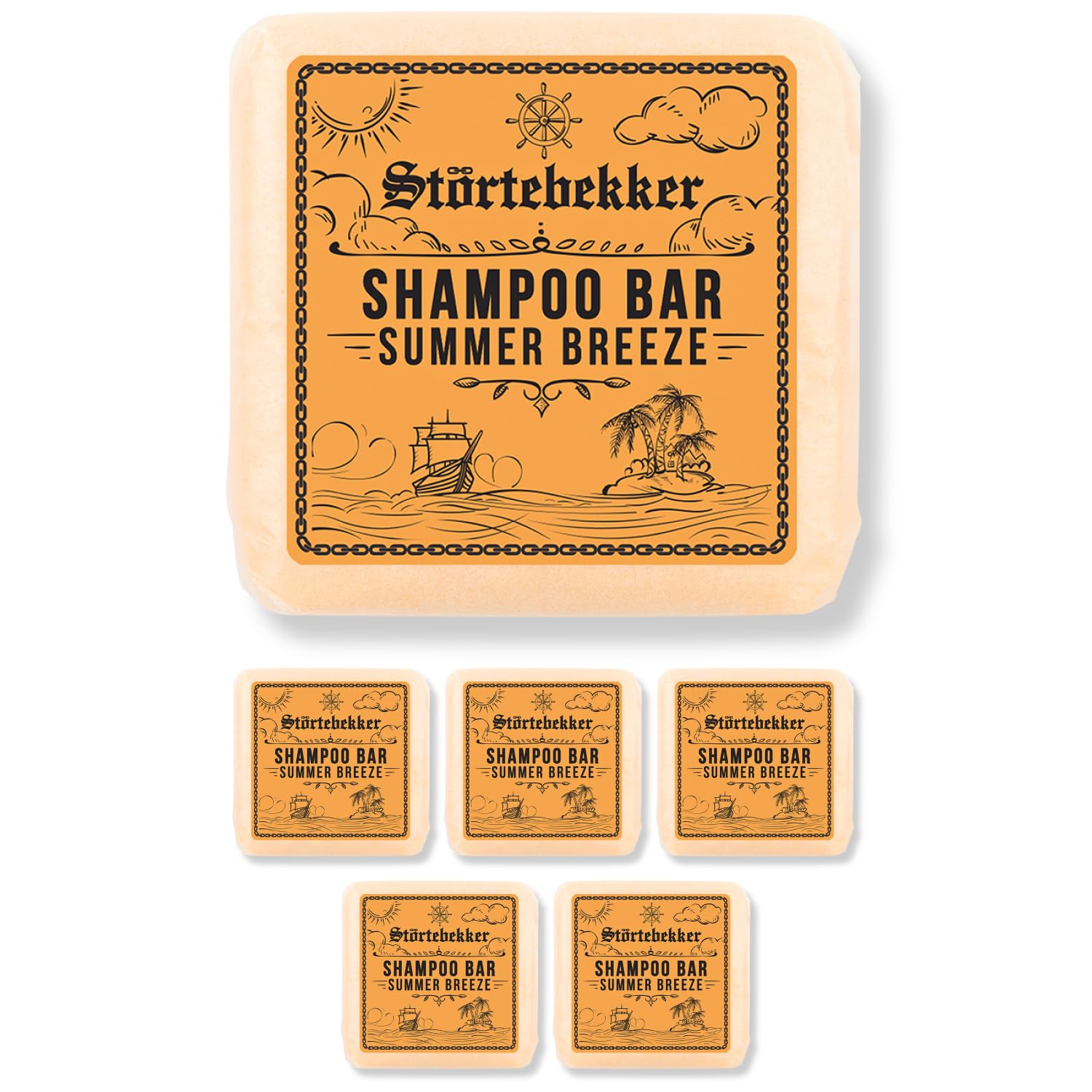 Störtebekker® Premium Shampoo Bar Summer Breeze Bergamotte (6x) - Festes Shampoo Herren & Damen - 3in1 Duschseife Männer für Haare, Kopfhaut & Bart - Feuchtigkeitsshampoo - vegan, handmade - 6x100g