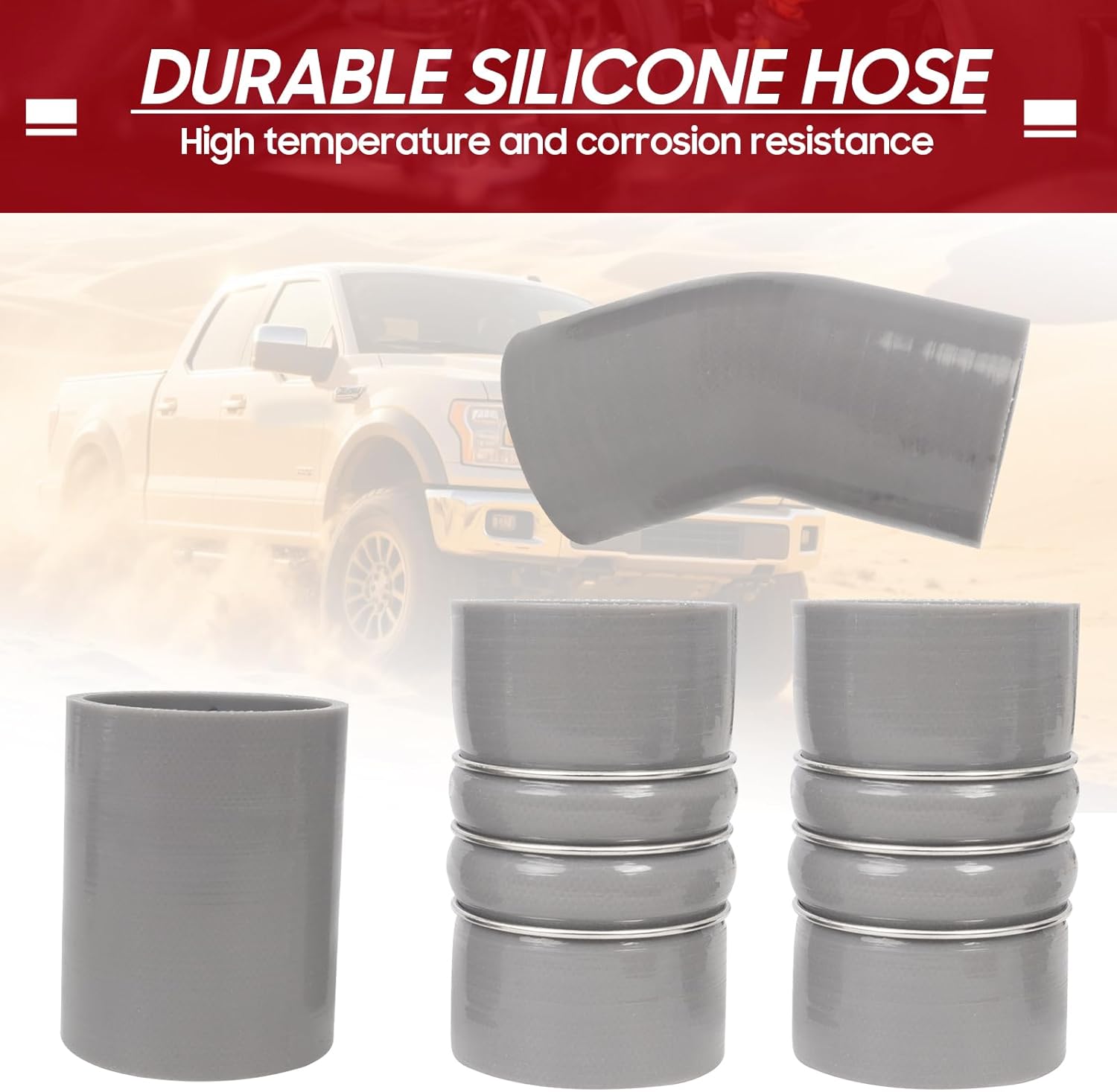 Turbo Intercooler kit Pipe Boot and Intake Elbow for 2003-2007 Ford F250 F350 F450 F550 Super Duty Intercooler Pipe Boot kit 6.0L Powerstroke Diesel-Silver