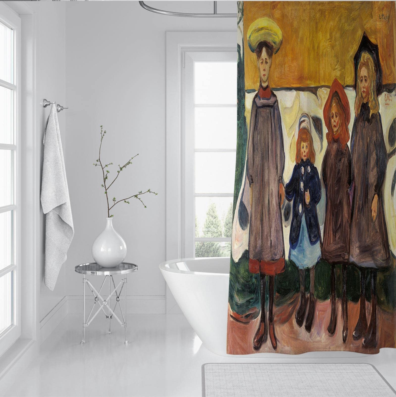 Berühmte Malerei Duschvorhang Druck Expressionismus Edvard Munch Malerei Duschvorhänge Set für Badezimmer gewichteten Saum 220Wx180Lcm Duschvorhang