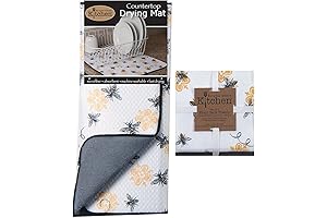 Kay Dee 3-Piece Kitchen Towel Set and Dish Drying Mat (Queen Bee Print), White