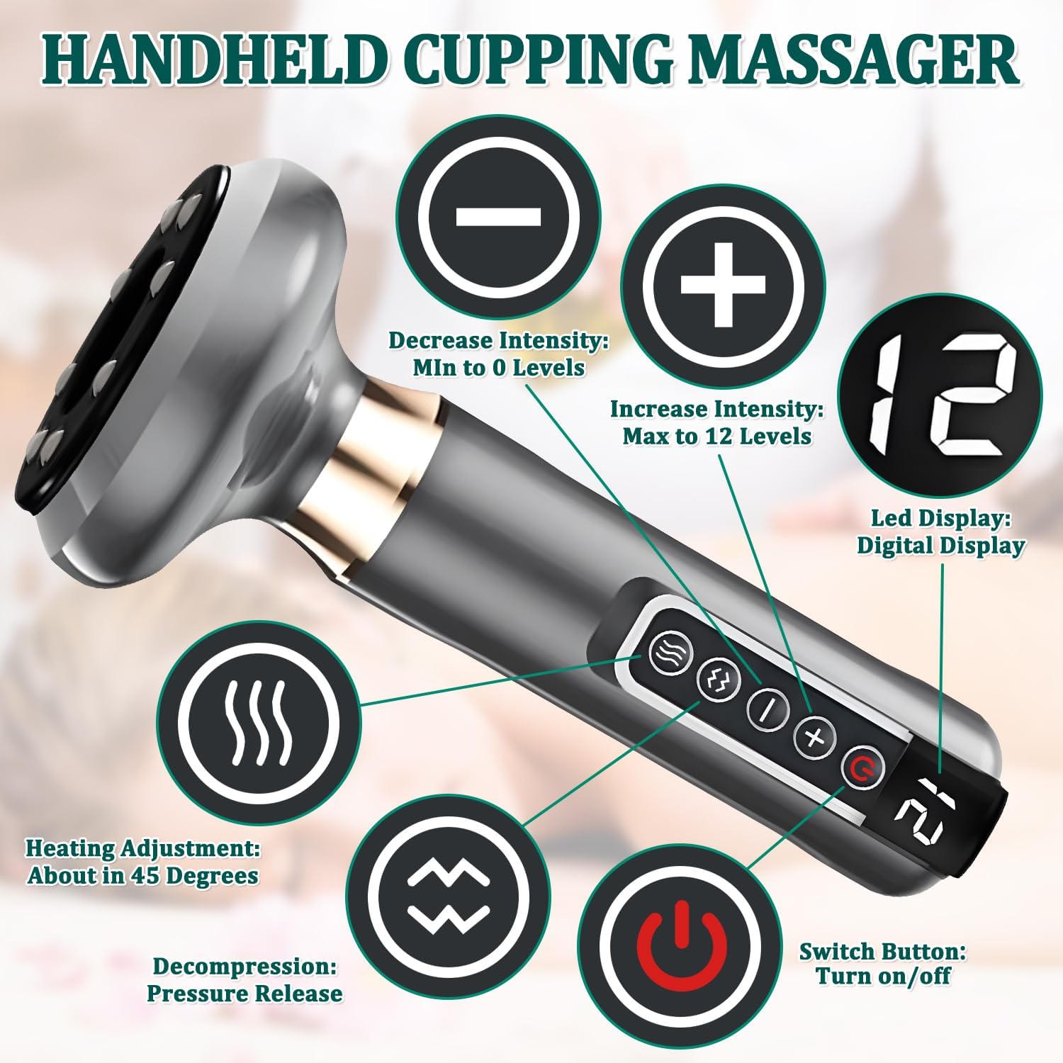 Appareil de Massage contre la Cellulite, 12 Vitesse Réglable, Appareil de Sculpture de la Cellulite pour le Corps, Ensemble de Thérapie de Suction Electrique Intelligent, Rechargeable & Sans Fil (B)