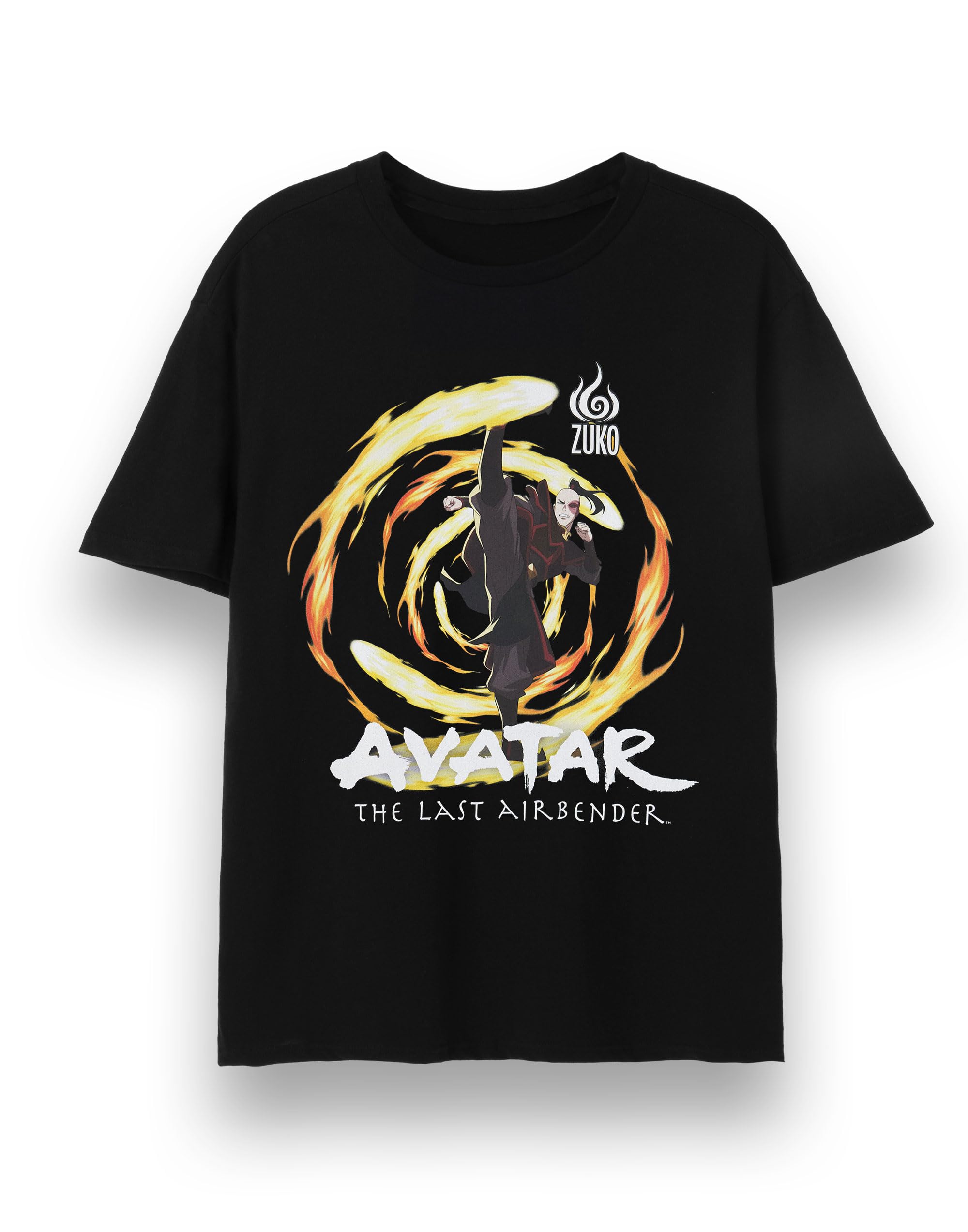 Avatar The Last Airbender Mens T-Shirt | Adults Short Sleeve Black Graphic Tee | Zuko Fire Elements Original Artwork Anime Apparel Top | Netflix TV Show Movie Merchandise Gift Apparel