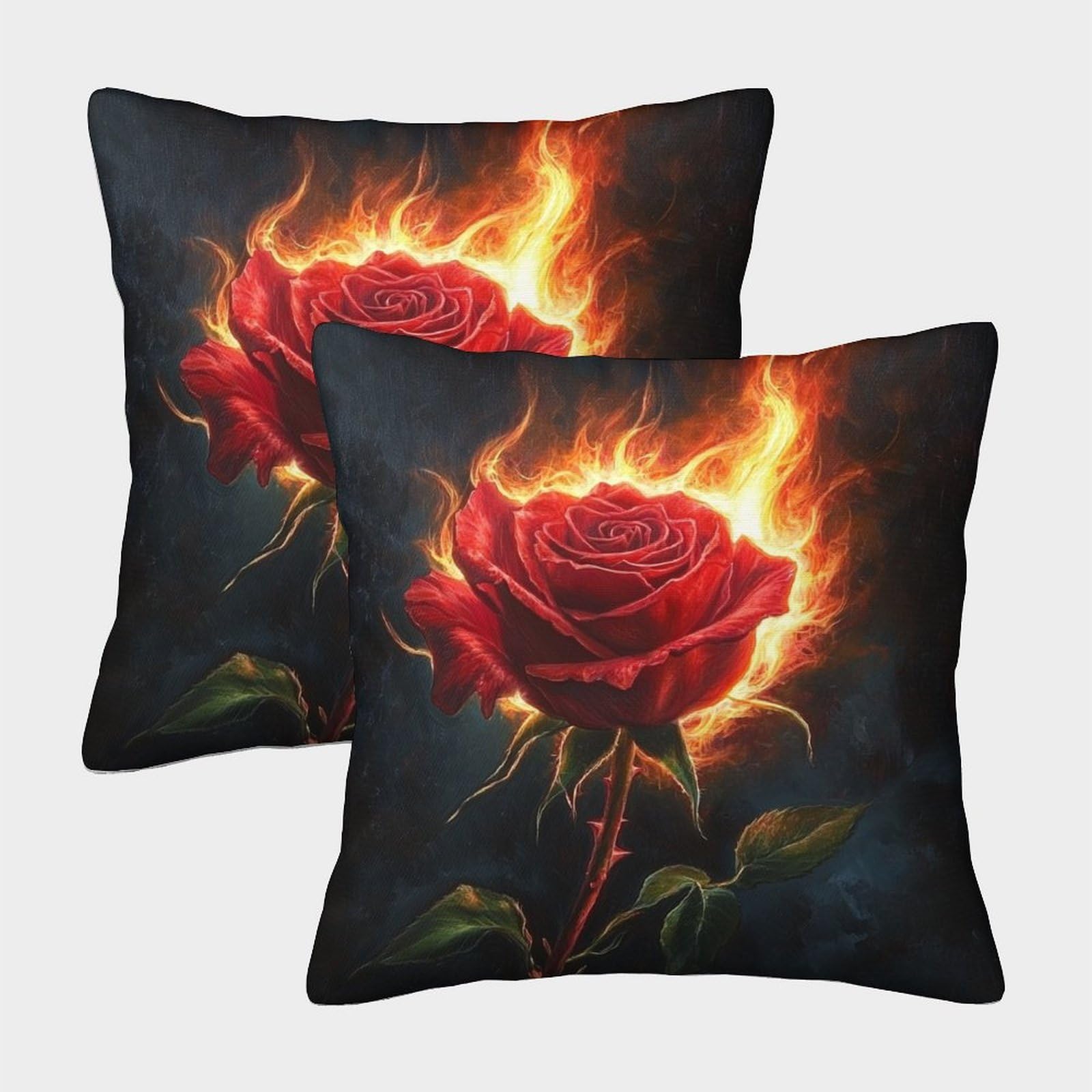 kaiyun 2 Pack Red Rose,Flame Pillow Case 50x50cm 3D Printing Cushion Cover,home Decoration Sofa Cushion