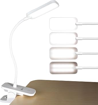 OttLite Rechargeable LED Clip Lamp, Dimmable, White | ClearSun LEDs Reduce Eyestrain | Sturdy Clip | Dimmable | Flexible 11" Arm | Portable Cordless