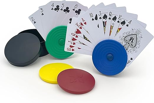 Round Card Holders with Case in Red, Yellow, Green & Blue, Multi