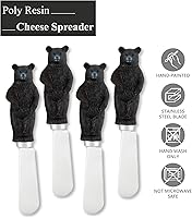 Vista 3 de Supreme Housewares Black Bear - Esparcidores de queso pintados a mano, mangos de resina con cuchillas de acero inoxidable para untar queso crema