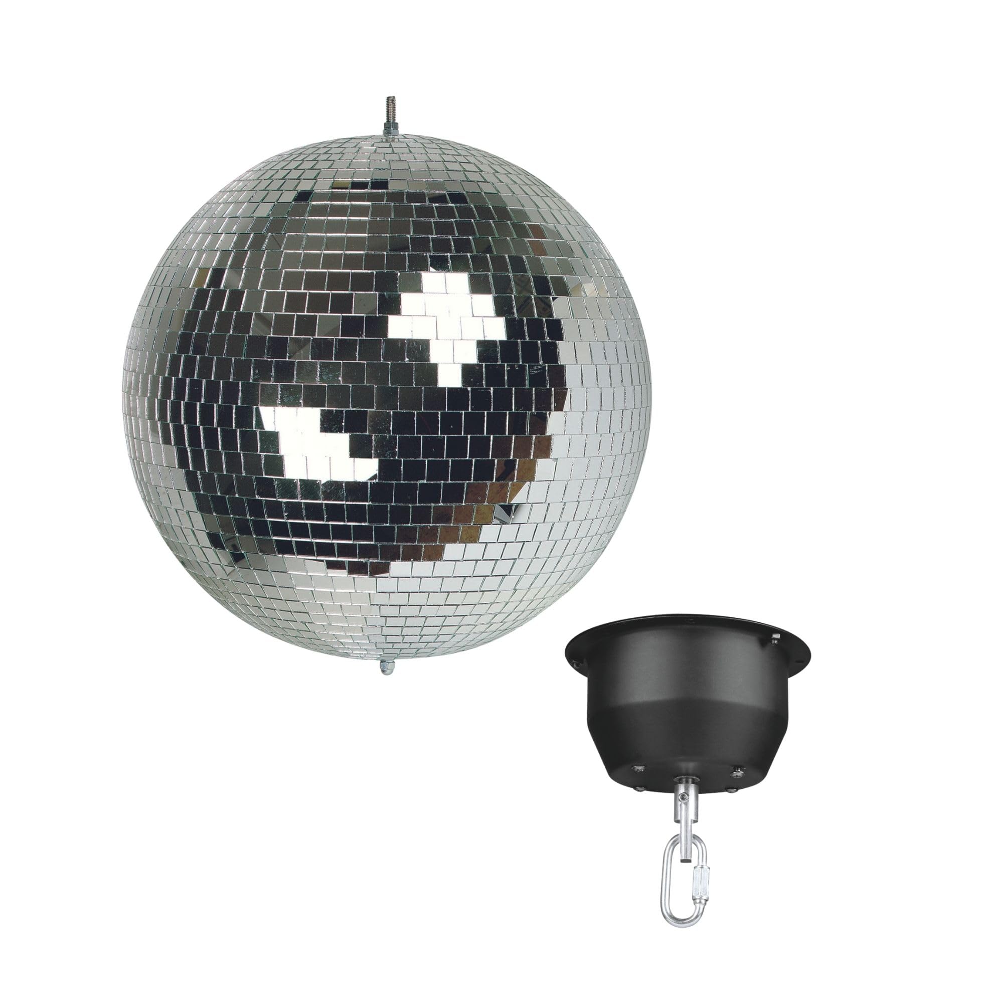 Set mit Discokugel Ø 30 cm + 4W Motor, rotierende Spiegelkugel aus reflektierendem Facettenglas, 1,8-2,5 Umdrehungen pro Minute, 5 kg Tragfähigkeit, sicheres Aufhängesystem für Deckenmontage – Ideal