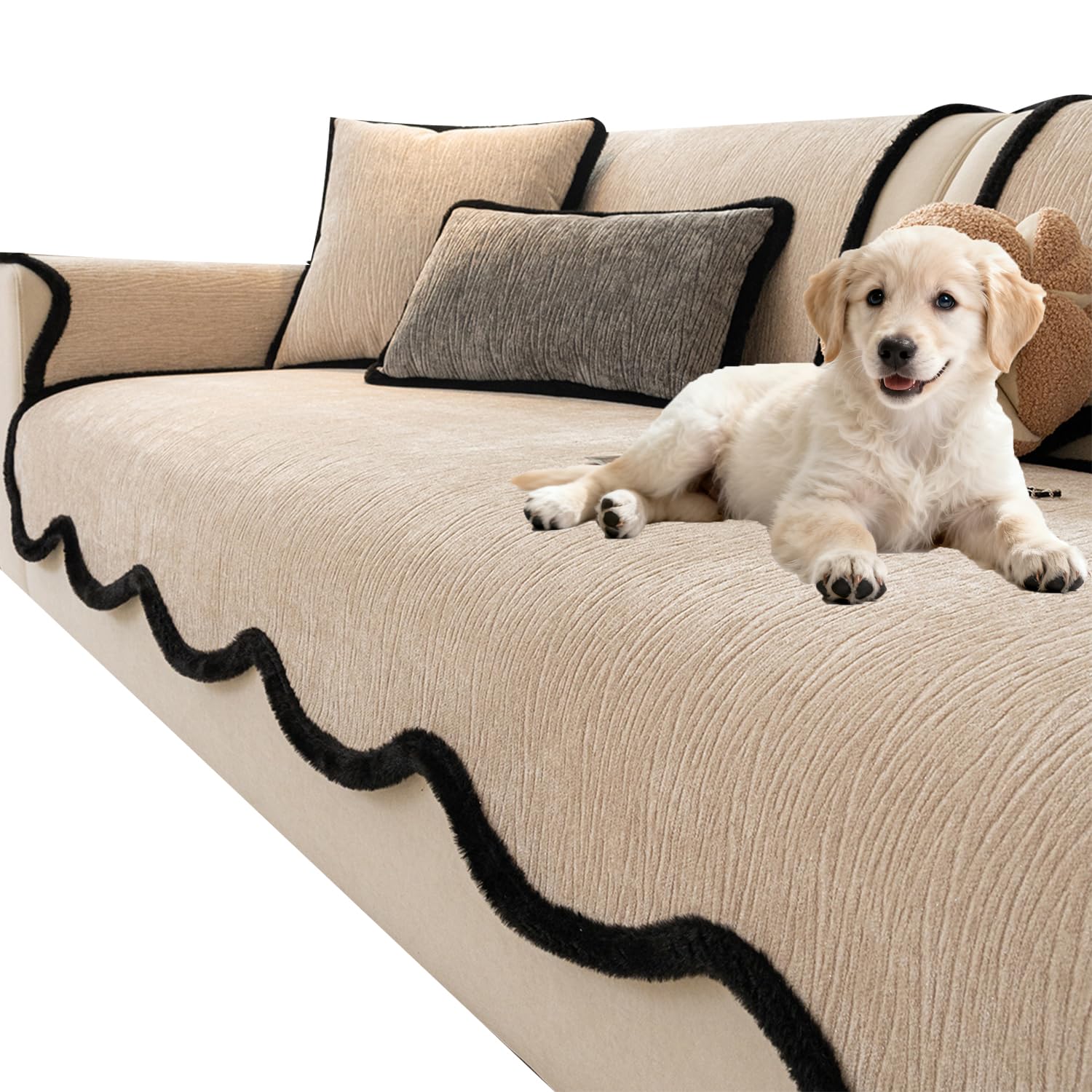 Housse de canapé pour chien lavable beige en velours Neil 110x180cm