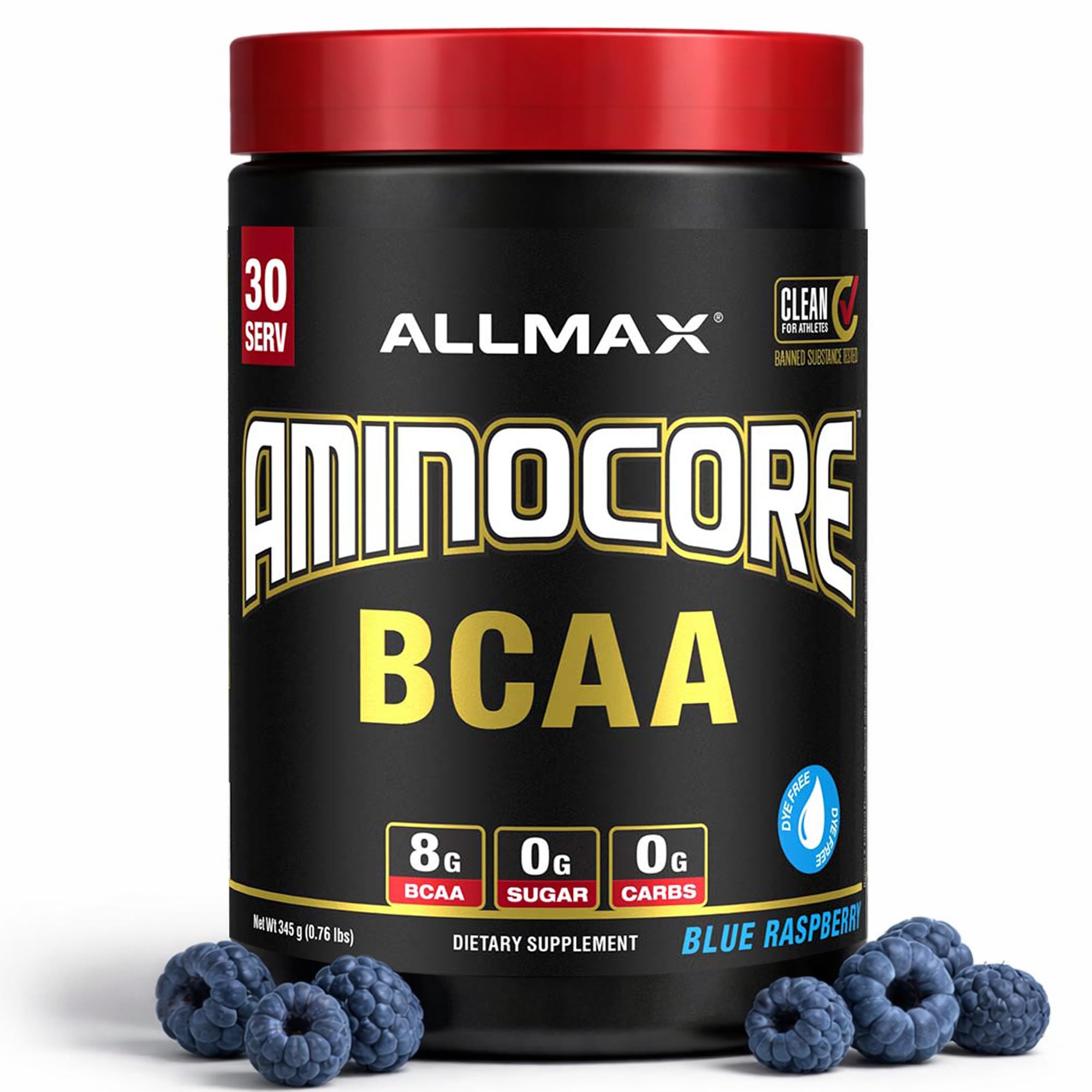 ALLMAX AMINOCORE BCAA Powder, Blue Raspberry, 30 Servings, 345 g Blue Raspberry 11.11 Ounce (Pack of 1)