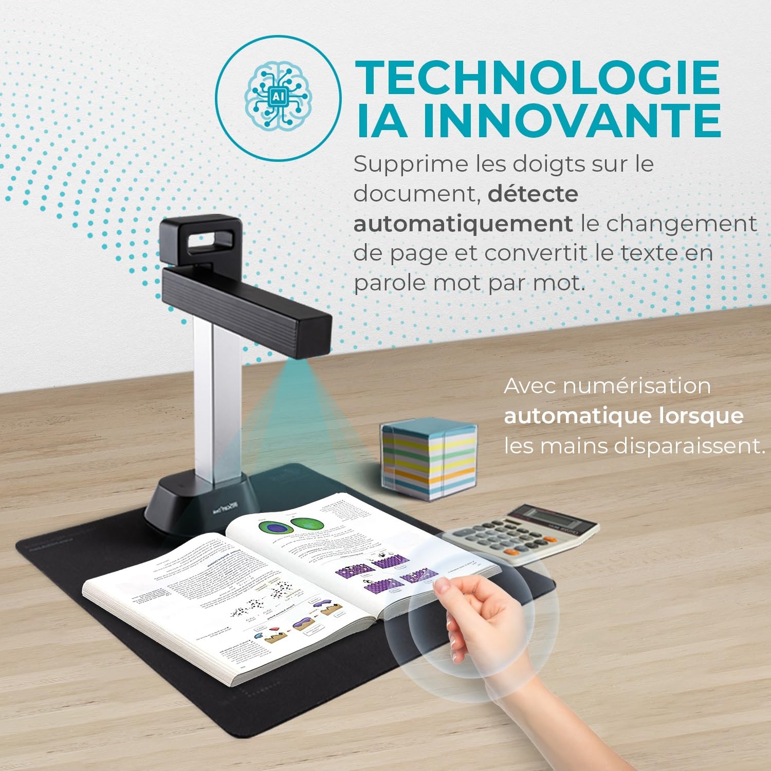 IRIScan Desk Portable a4 & Document Scanner v6 - PDF Editor Gratuit, Scanner de Livre, IA aplatissement-numérisation Auto- Effacement Doigts, 8MP, Win Mac