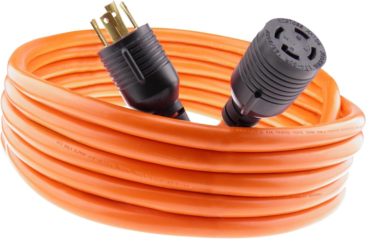 Nema L14-30 Generator Power Cord 4 Wire 10 Gauge 125/250v 30 Amp 7500 watts (15 Feet Whip) Orange