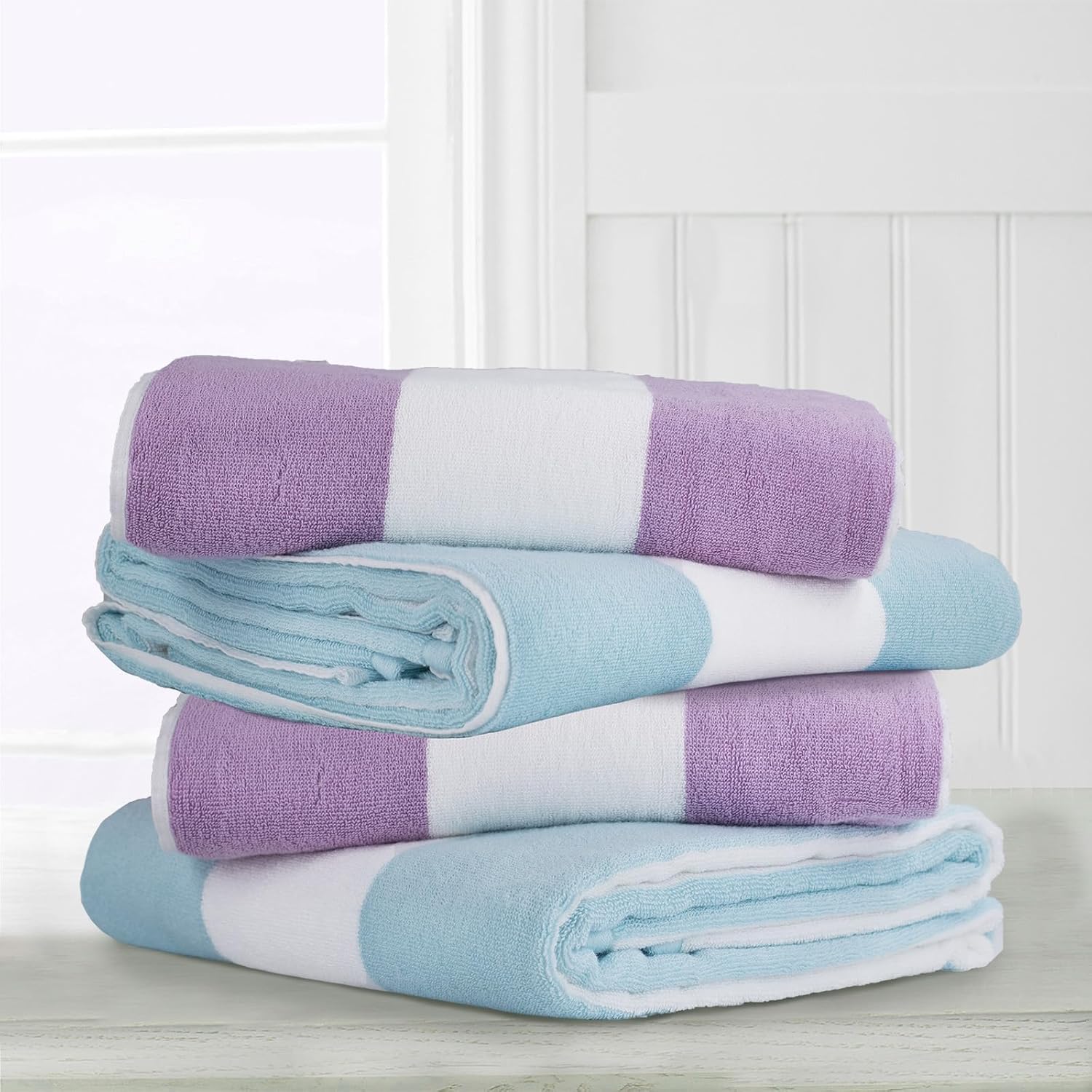 CLOWOOD Plush Oversized Beach Towel - Cotton 40 x 70 Inch Large Thick Purple Striped Cabana Pool Swimming Towel - Image 5