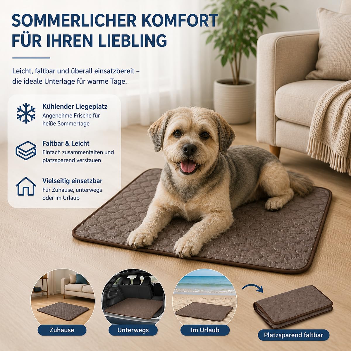 DZ'HUE Kühlmatte Katze, Selbstkühlende Haustierdecke für Hunde und Katzen, KüHlköRbchen Hund, SelbstküHlende Hundematte, Sommer KüHlmatte, Wasserdicht, rutschfest füR Zuhause, Unterwegs (Blau,XXL)