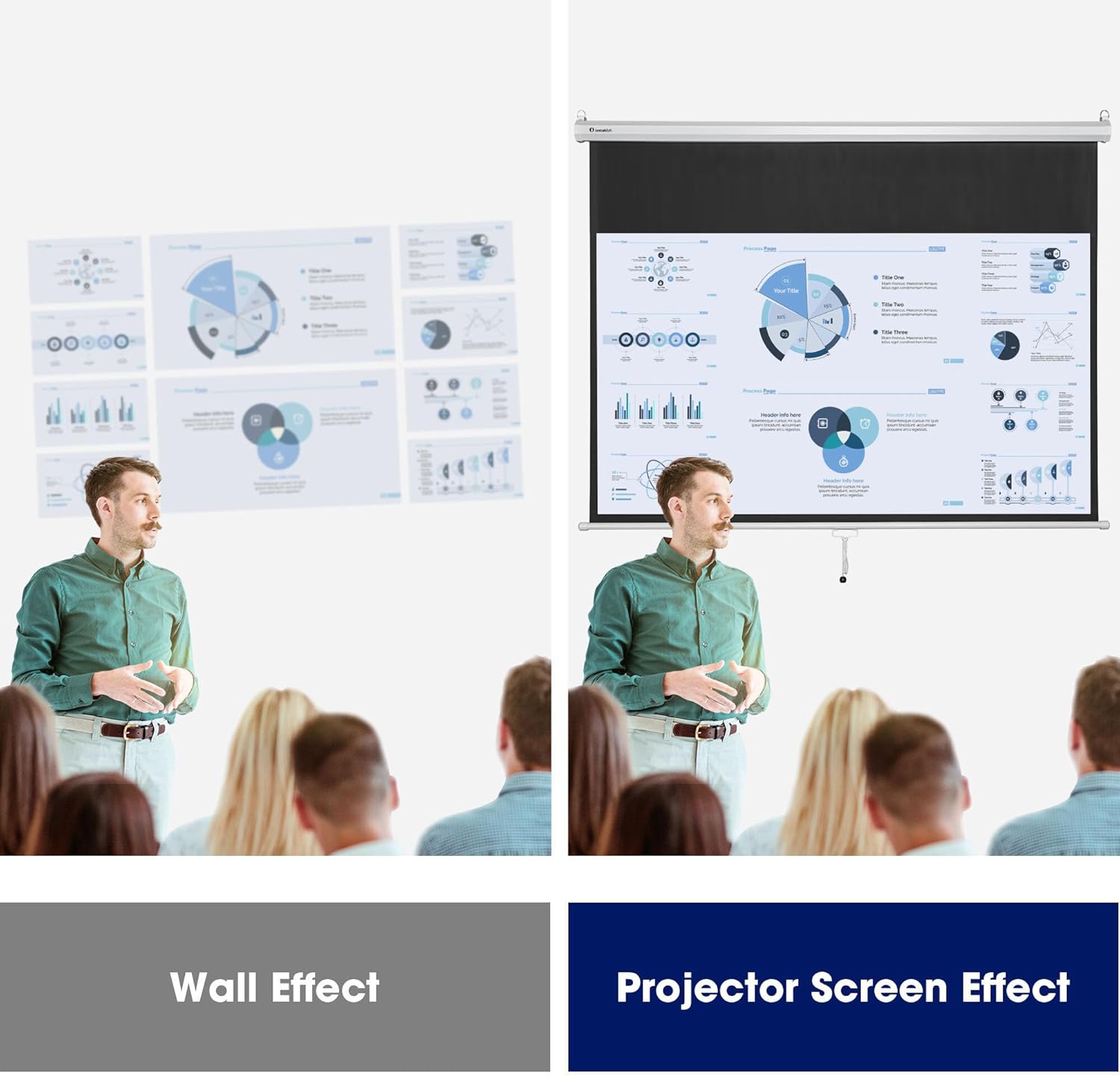 Instahibit 72" 16:9 Manual Pull Down Projector Screen 4K Self-Locking Home Theater Cinema Meeting Room Classroom Restaurant Bar Office