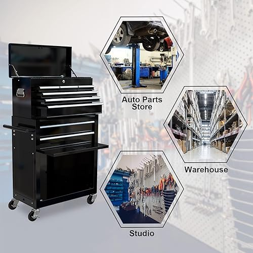 Miniatura 4 de Caja de herramientas con ruedas de 8 cajones, caja de herramientas con ruedas y sistema de bloqueo, armarios de herramientas desmontables 2 en 1 de
