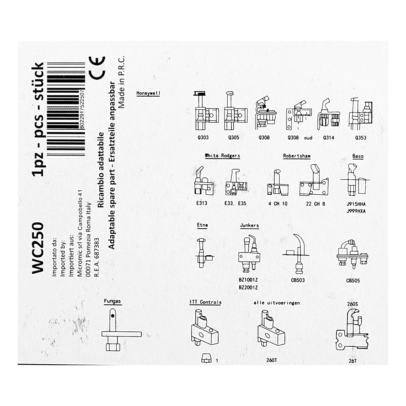 Sécurité d'allumage thermoélectrique Thermocouple 600 mm avec adaptateurs UNIVERSAL pour gaz cuisinière, four à gaz, gril à gaz, appareil de chauffage à gaz, chaudière à gaz, radiateur de terrasse à