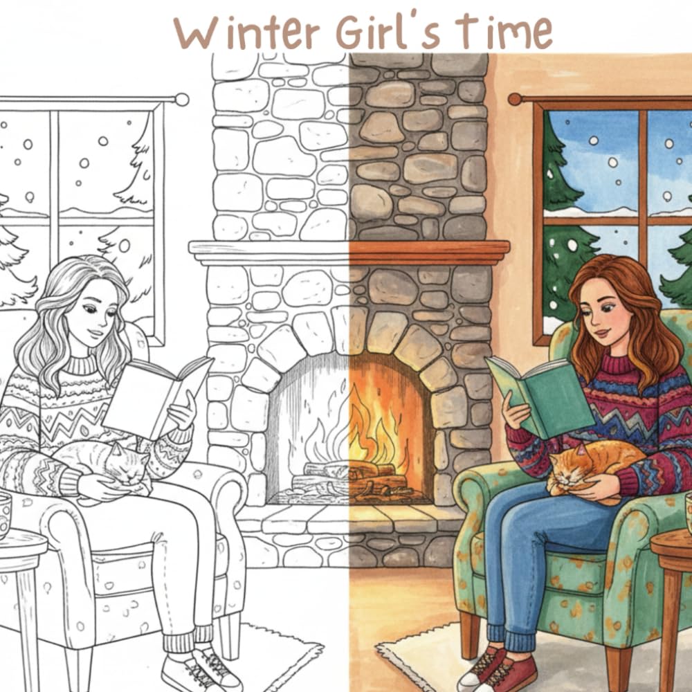Winter Girl's Time: A Cozy Coloring Book for Adults and Teens Featuring Relaxing Winter Scenes, Hygge Lifestyle, Fashion, and Self-Care Moments for Stress Relief and Relaxation