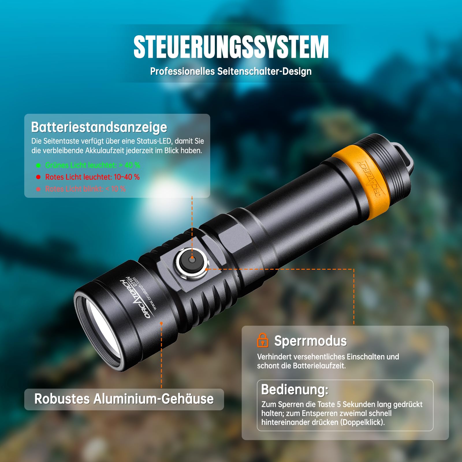 ORCATORCH D710V MK2 Duales Videolicht Tauchen Set 4600 Lumen, 120° Weitwinkel Unterwasser Tauchlampe Weiß Rot Fluoreszenzlicht, Kamera Schiene Halterung IP68 150 m für Unterwasserfotografie